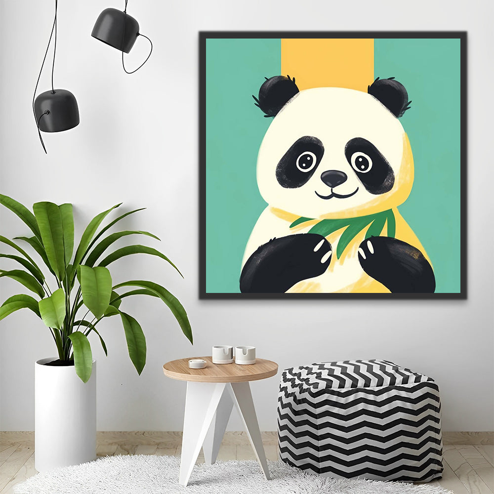 Cartoon Panda on Green Background Paint by Numbers for Kids