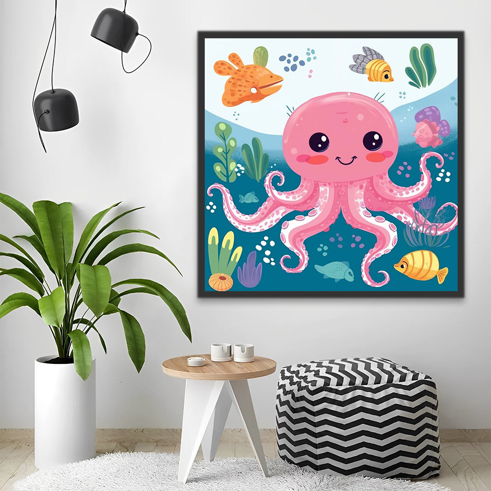 Cartoon Pink Octopus Paint by Numbers for Kids