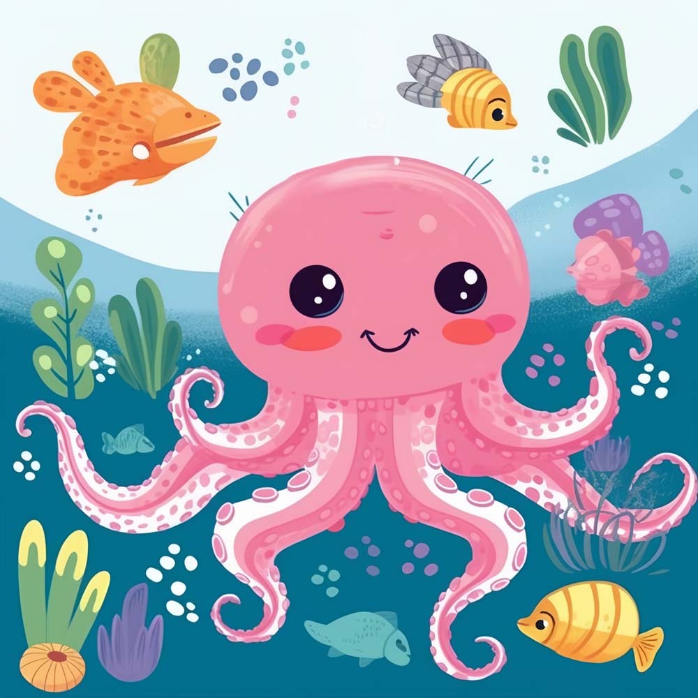 Cartoon Pink Octopus Paint by Numbers for Kids