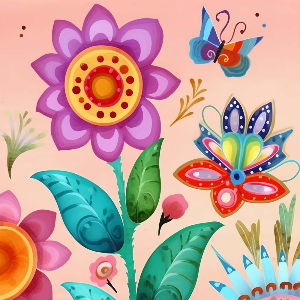 Cartoon Purple Flower and Colorful Butterflies Paint by Numbers for Kids