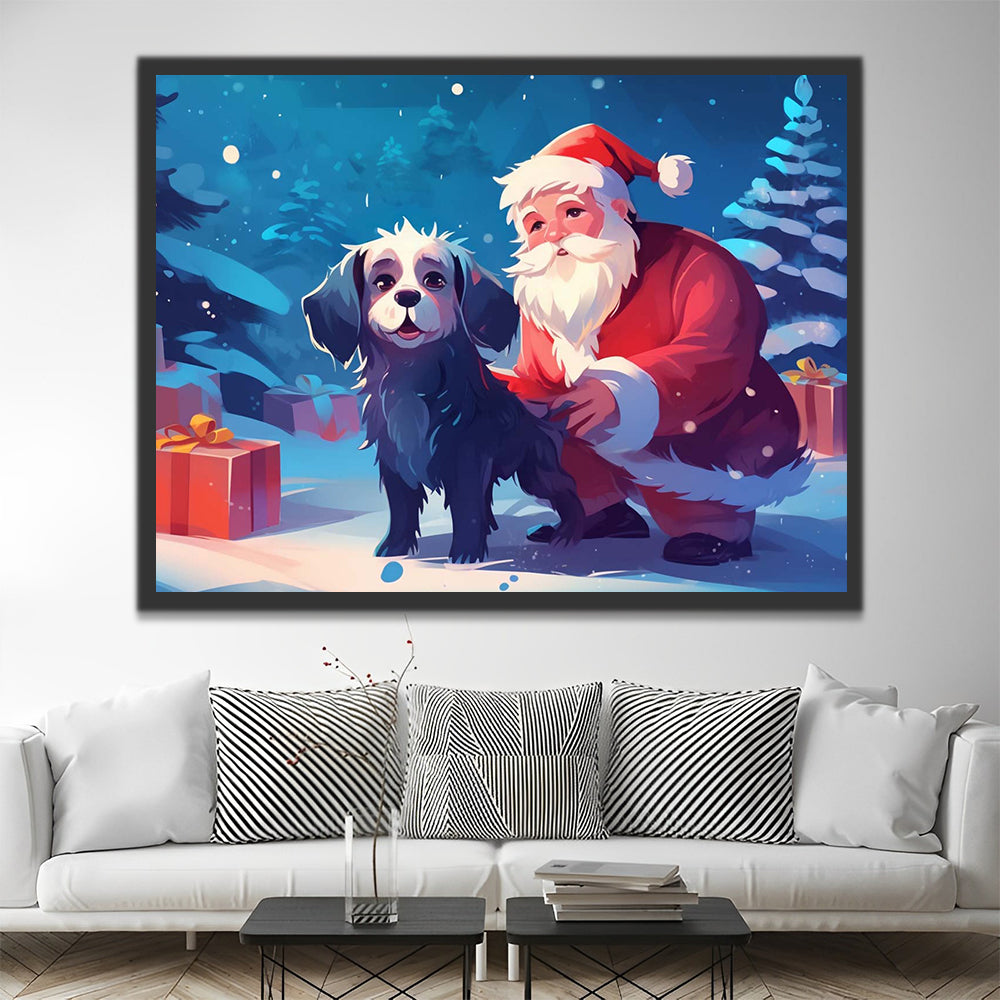 Cartoon Santa and Black Puppy Paint by Numbers for Kids