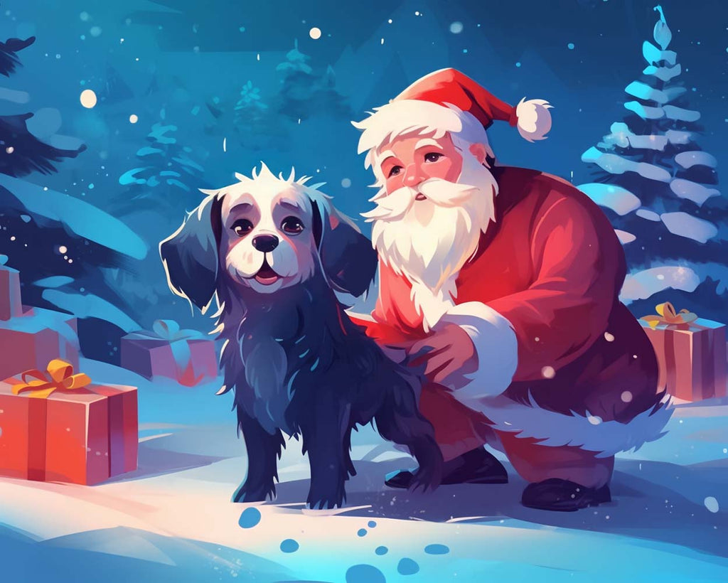 Cartoon Santa and Black Puppy Paint by Numbers for Kids