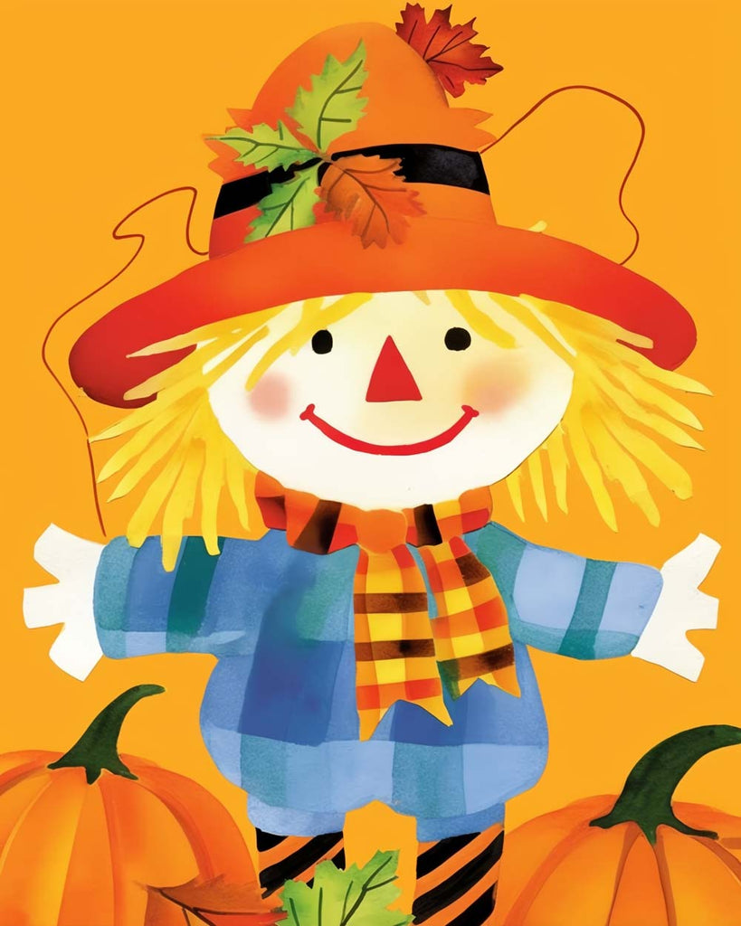 Cartoon Scarecrow and Pumpkins Paint by Numbers for Kids