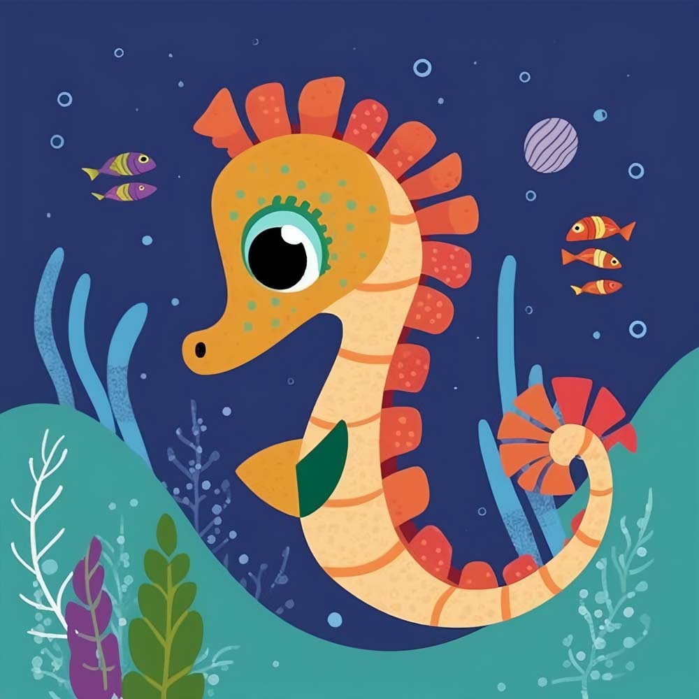 Cartoon Seahorse Paint by Numbers for Kids