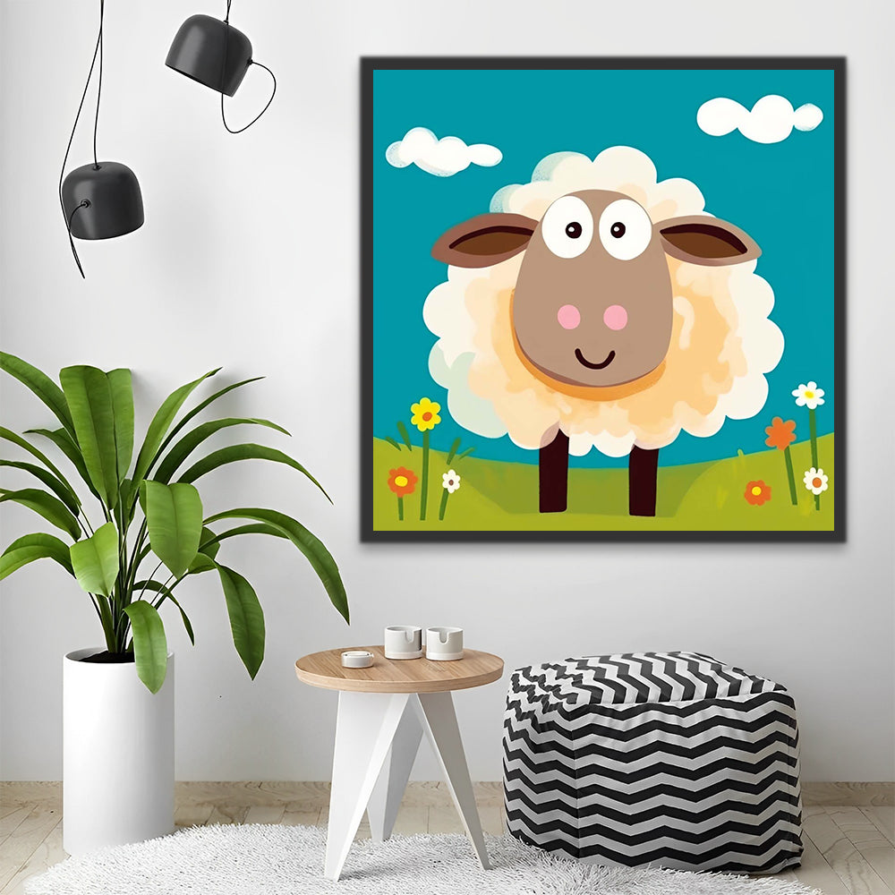 Cartoon Sheep on Grass Paint by Numbers for Kids