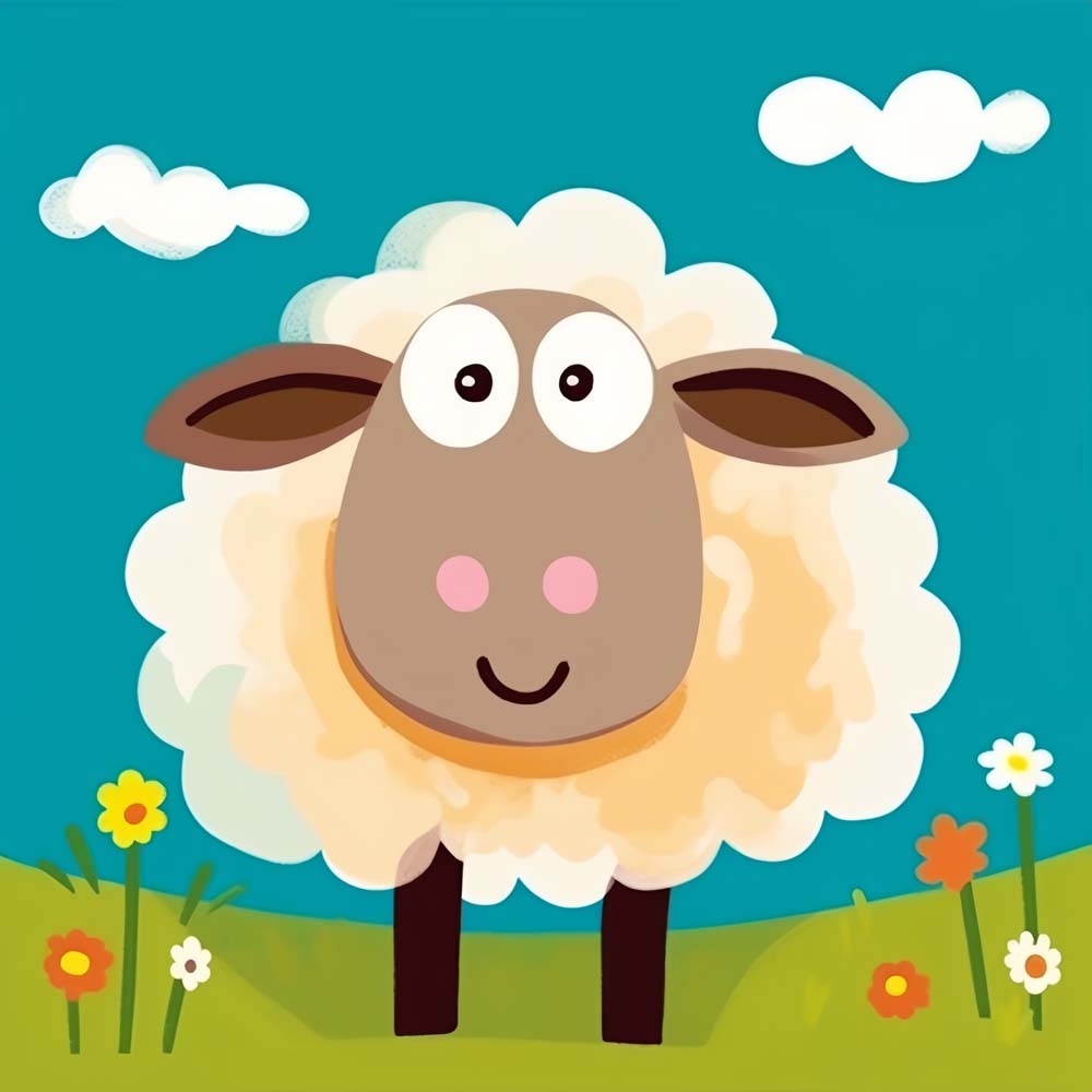 Cartoon Sheep on Grass Paint by Numbers for Kids