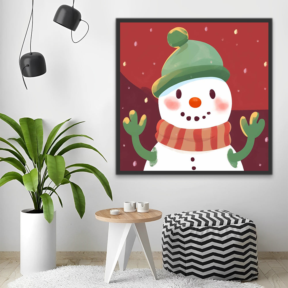 Cartoon Snowman with a Green Hat Paint by Numbers