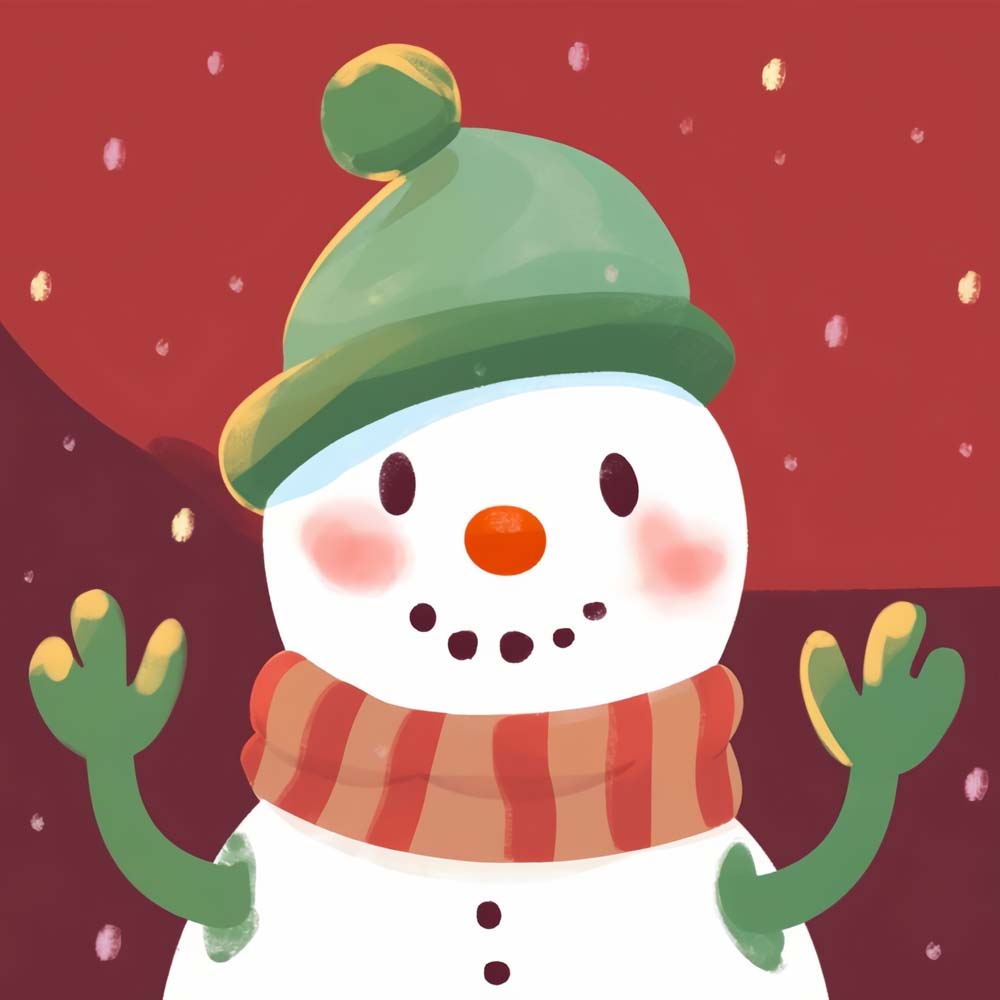 Cartoon Snowman with a Green Hat Paint by Numbers