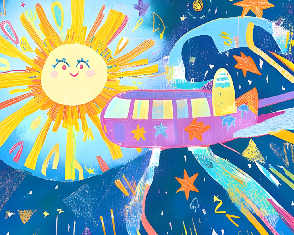 Cartoon Spaceship and Sun Paint by Numbers