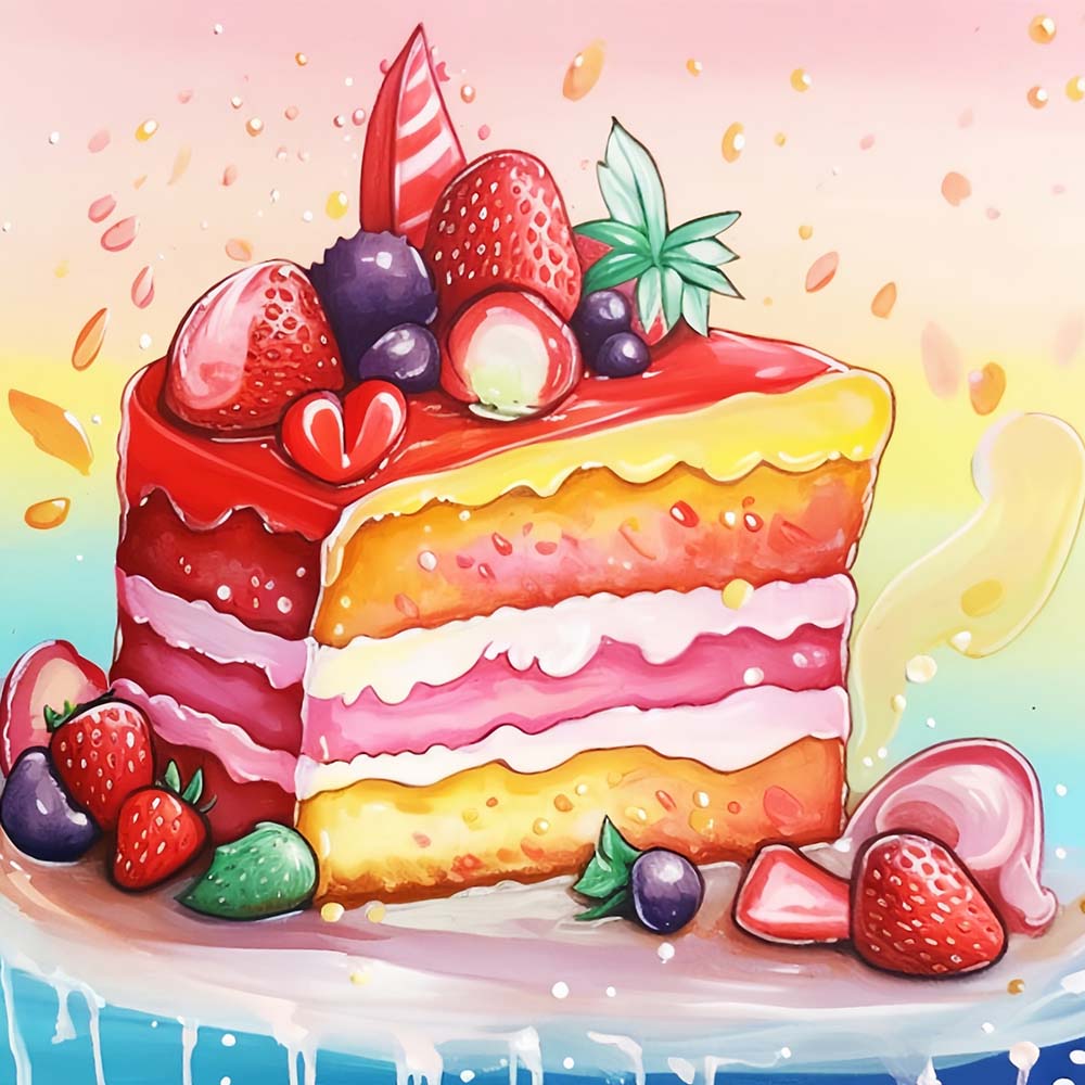 Cartoon Strawberry Cake Paint by Numbers for Kids