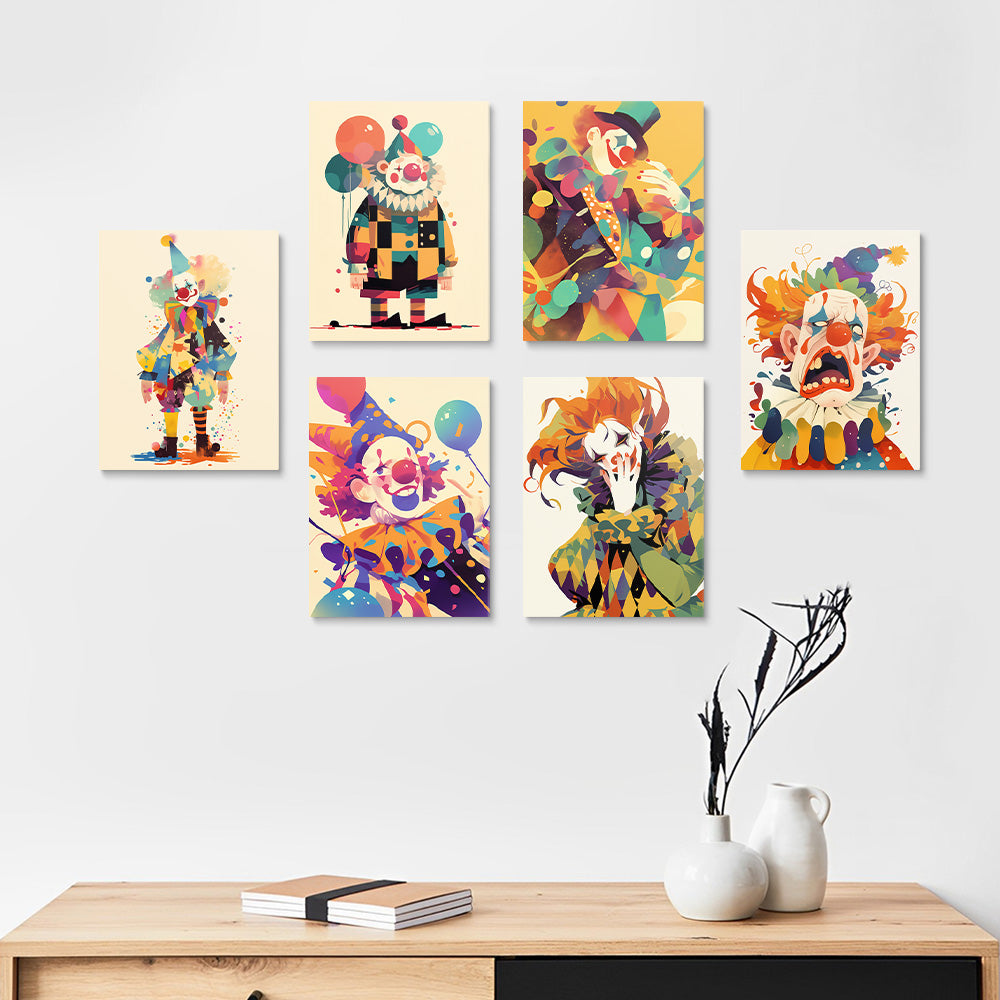 Cartoon Style Clown 6 Pieces Mini Paint by Numbers