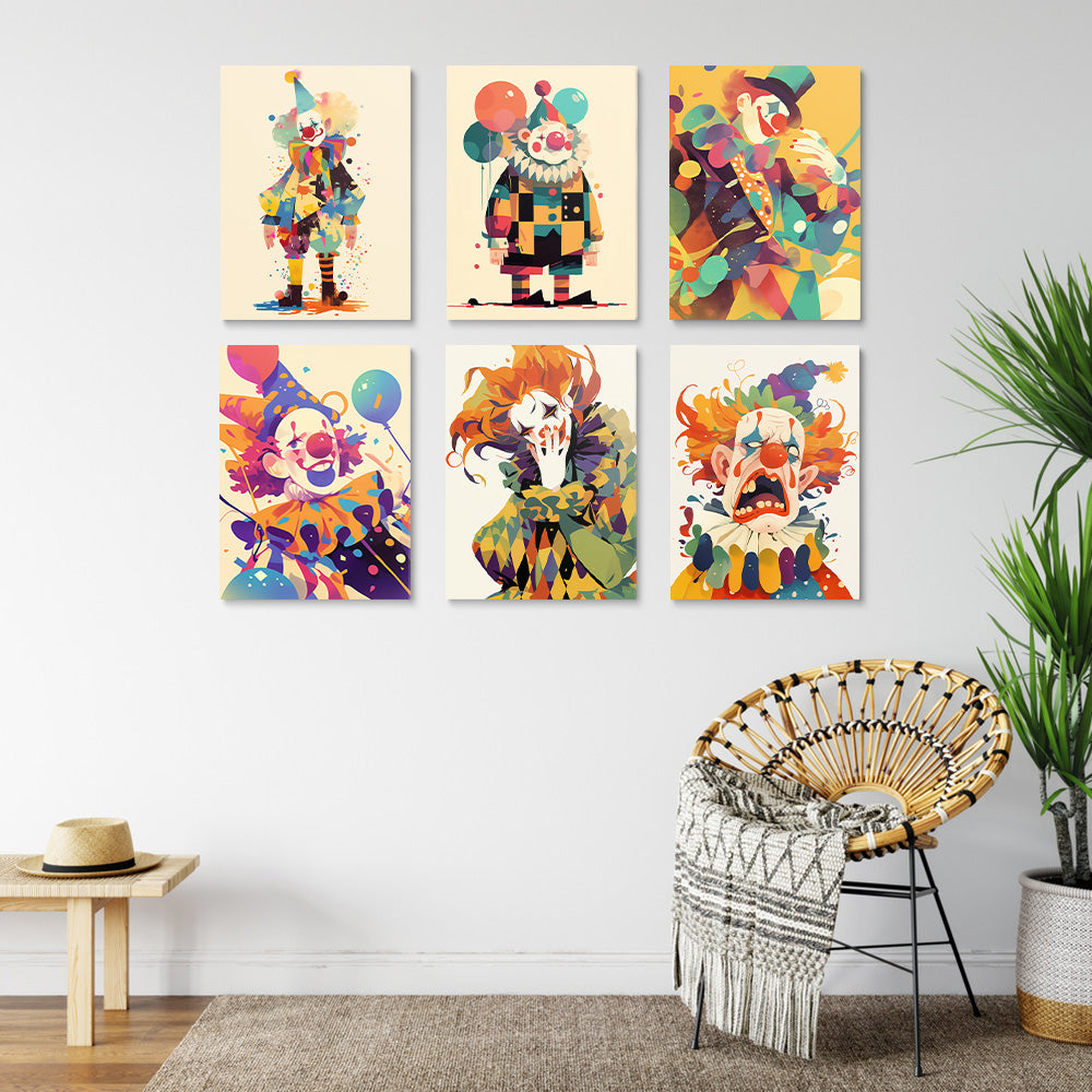 Cartoon Style Clown 6 Pieces Mini Paint by Numbers