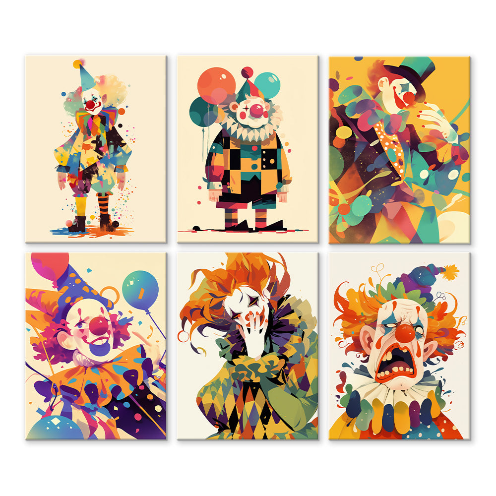 Cartoon Style Clown 6 Pieces Mini Paint by Numbers