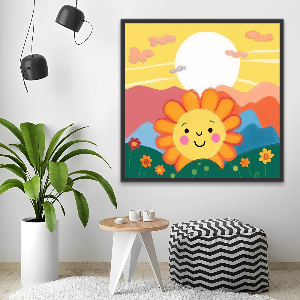 Cartoon Sun and Sunflower Paint by Numbers for Kids