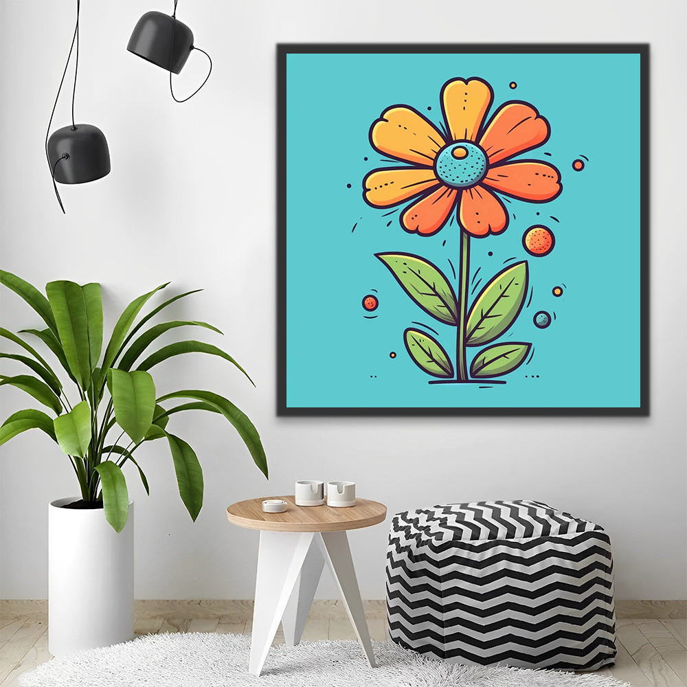 Cartoon Sunflower on Blue Background Paint by Numbers for Kids