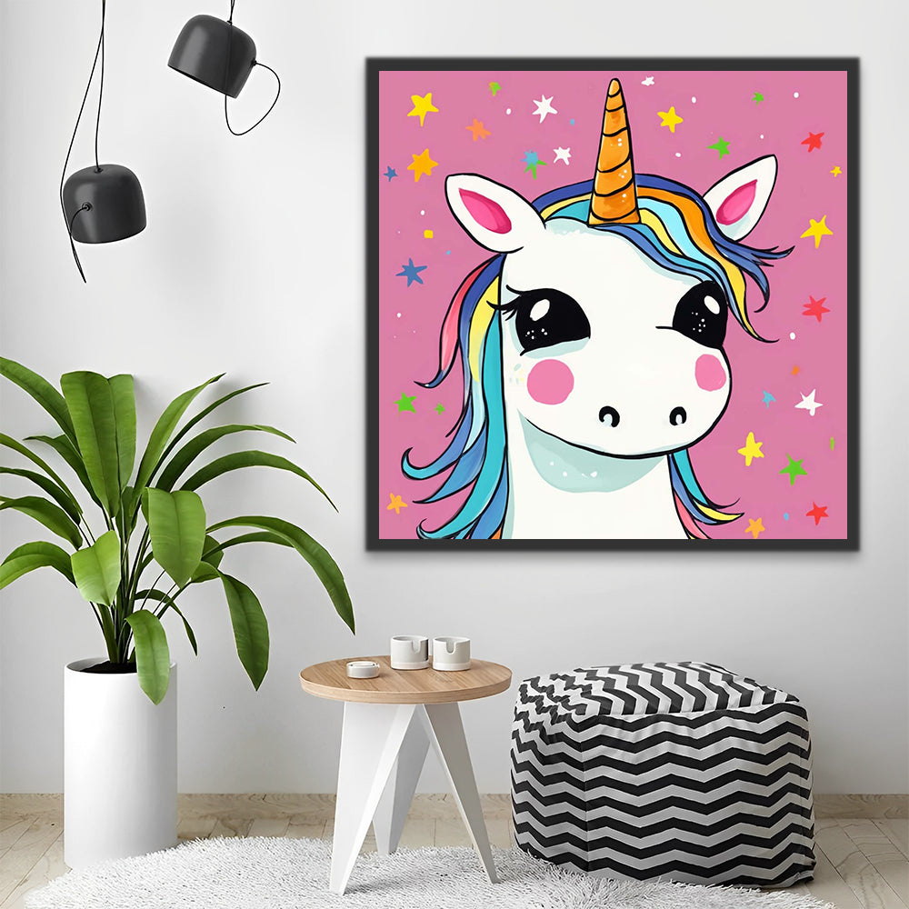 Cartoon Unicorn on Pink Background Paint by Numbers for Kids
