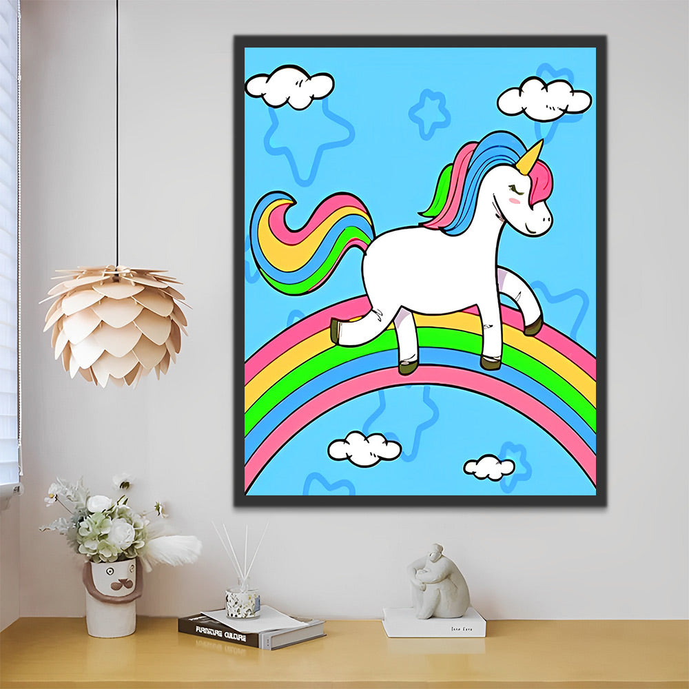 Cartoon Unicorn on the Rainbow Paint by Numbers for Kids