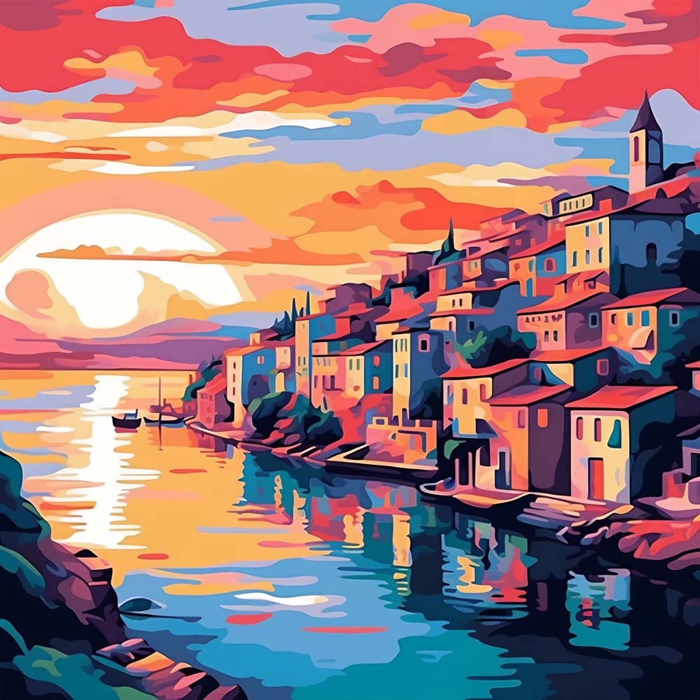 Cartoon Venice at Sunset Paint by Numbers