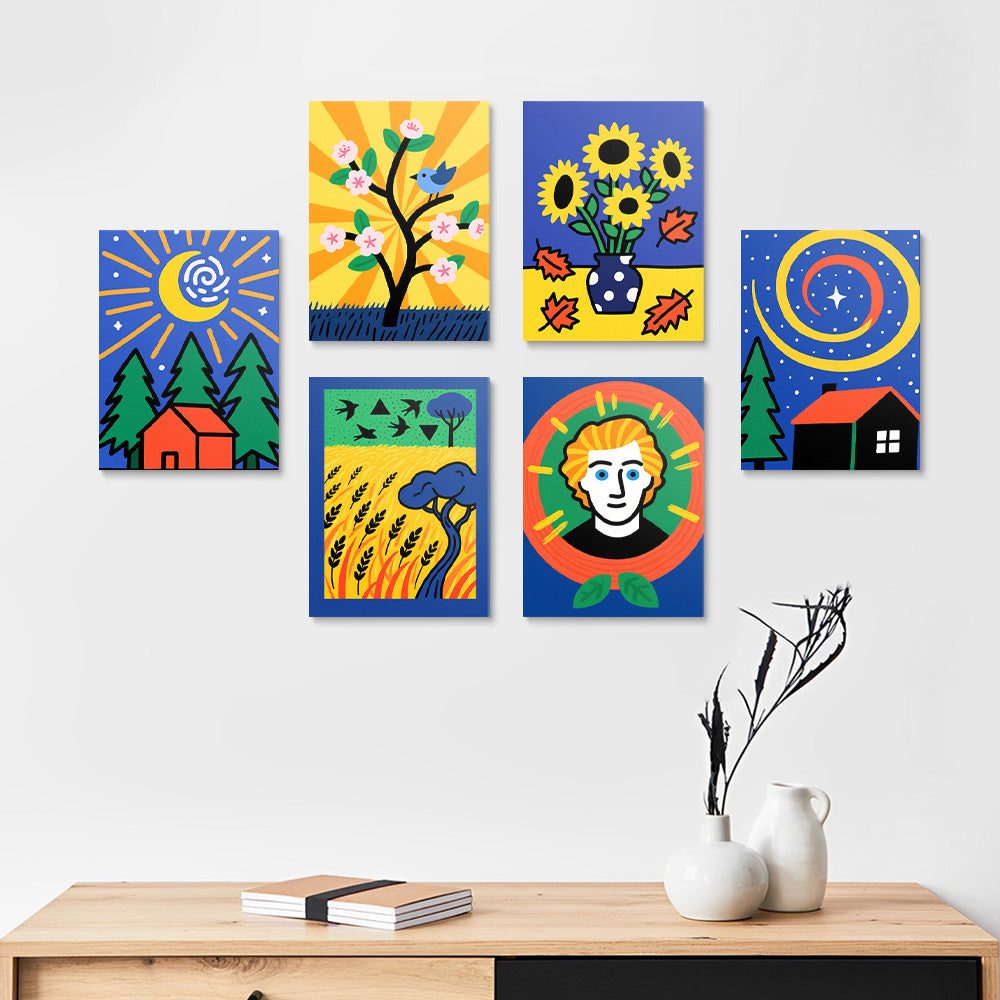 Cartoon Version of Van Gogh's Paintings 6 Pieces Mini Paint by Numbers