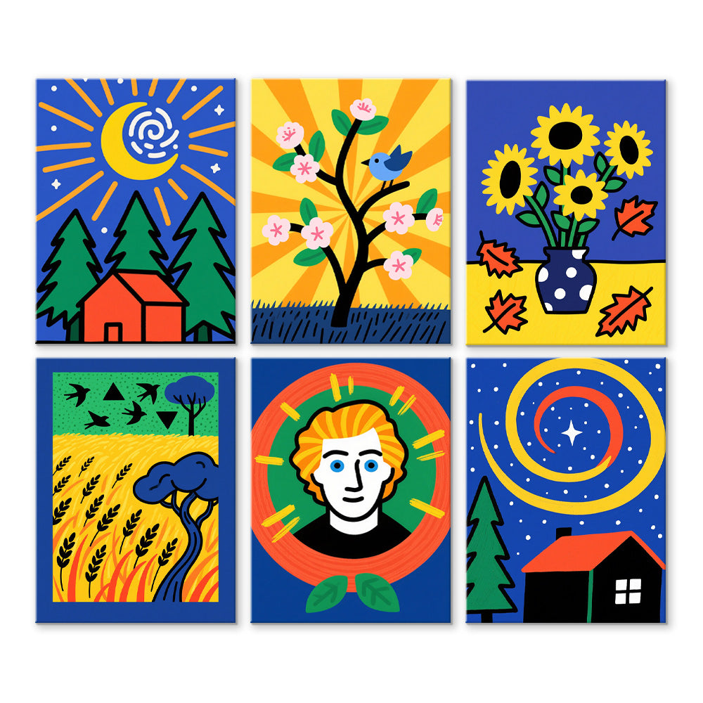 Cartoon Version of Van Gogh's Paintings 6 Pieces Mini Paint by Numbers