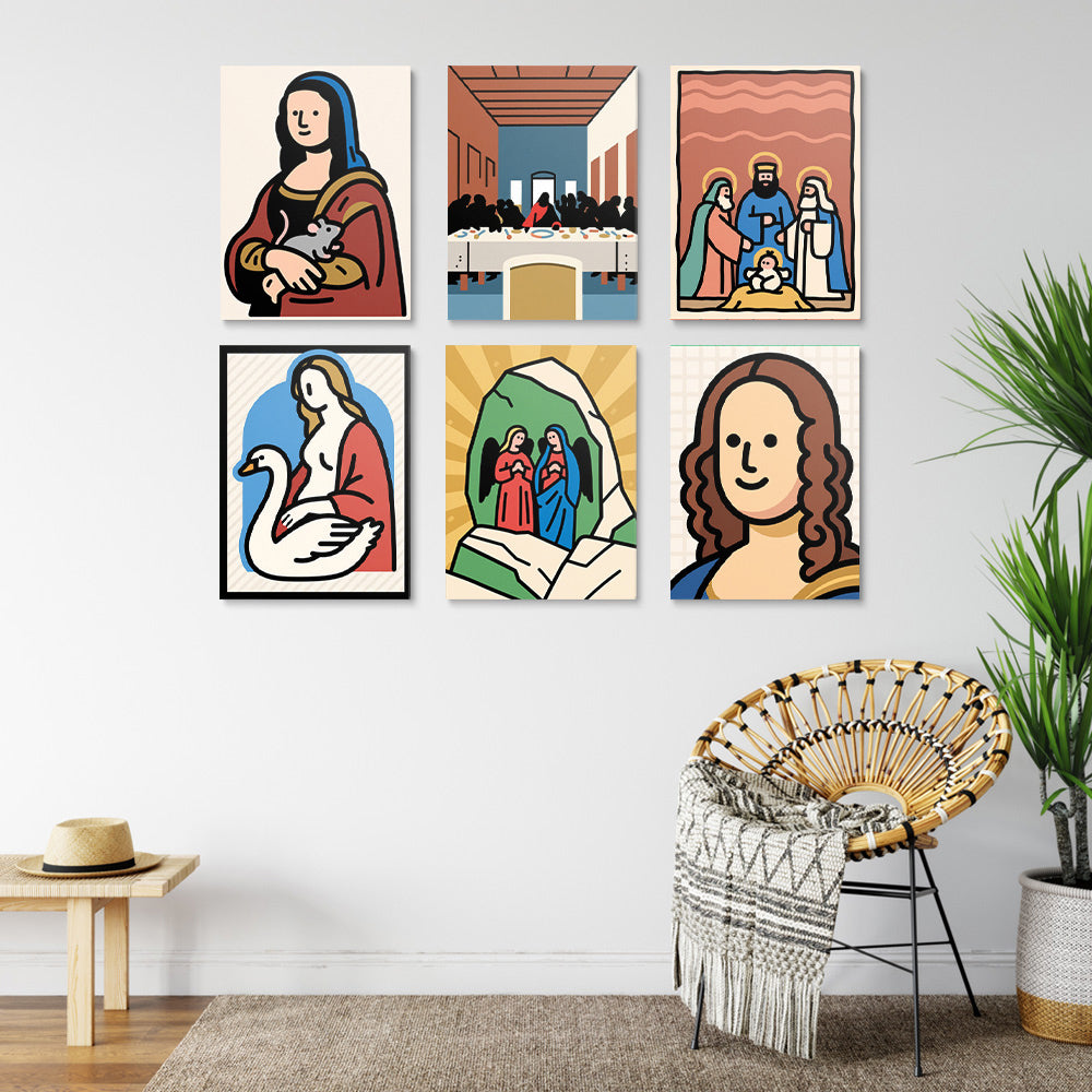 Cartoon Version of World Famous Paintings 6 Pieces Mini Paint by Numbers