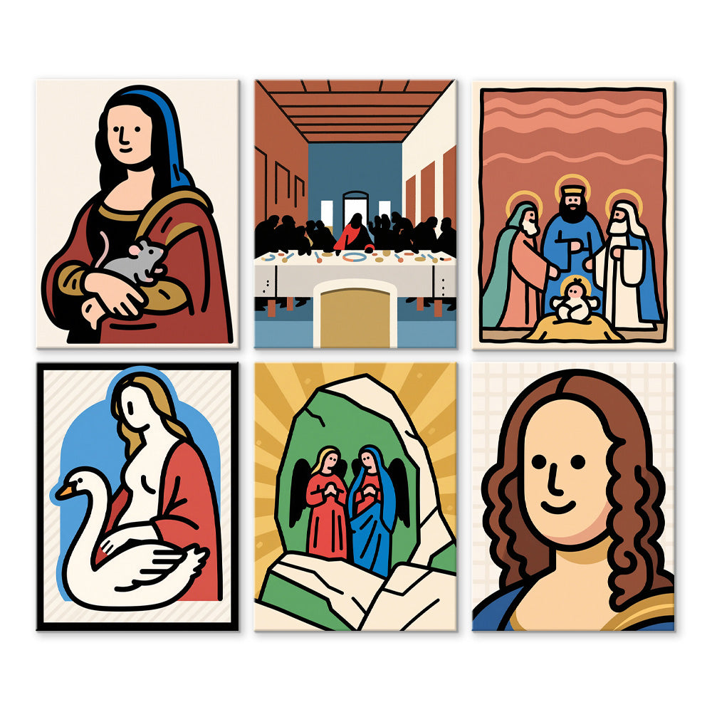 Cartoon Version of World Famous Paintings 6 Pieces Mini Paint by Numbers