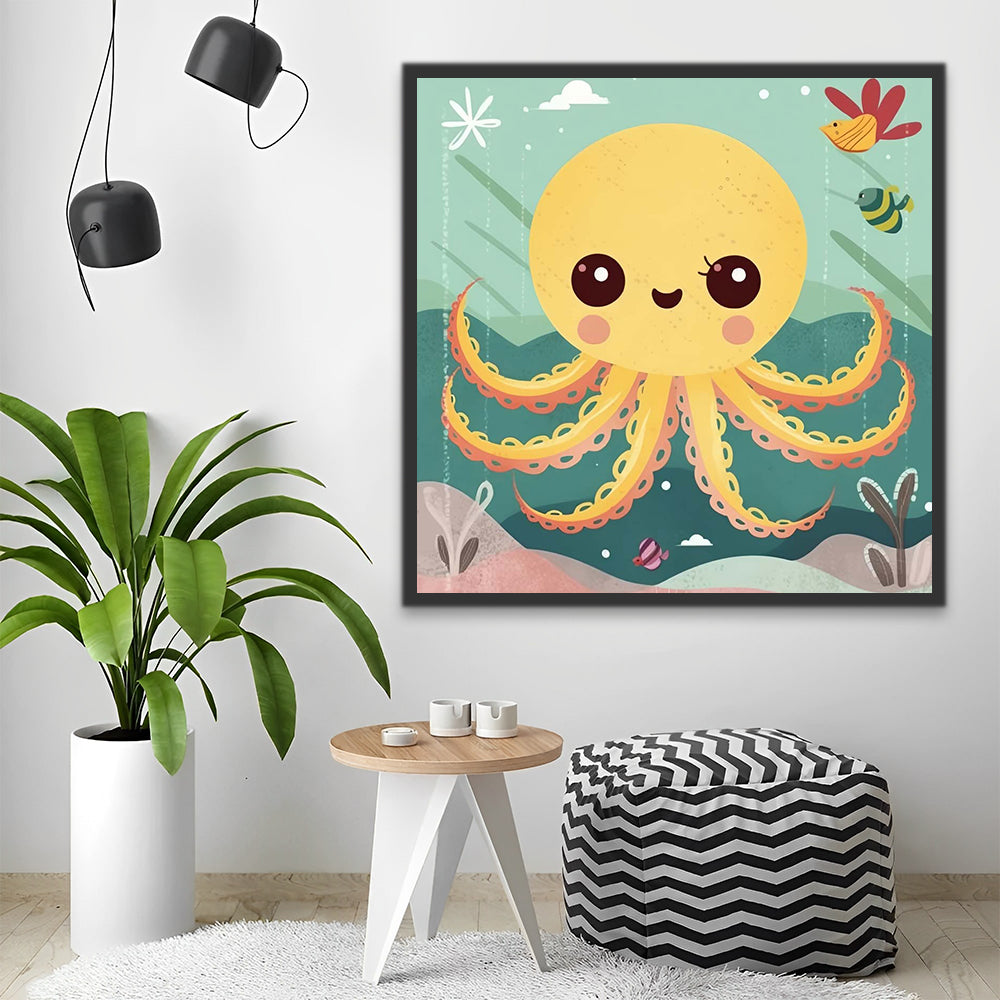 Cartoon Yellow Octopus Paint by Numbers for Kids