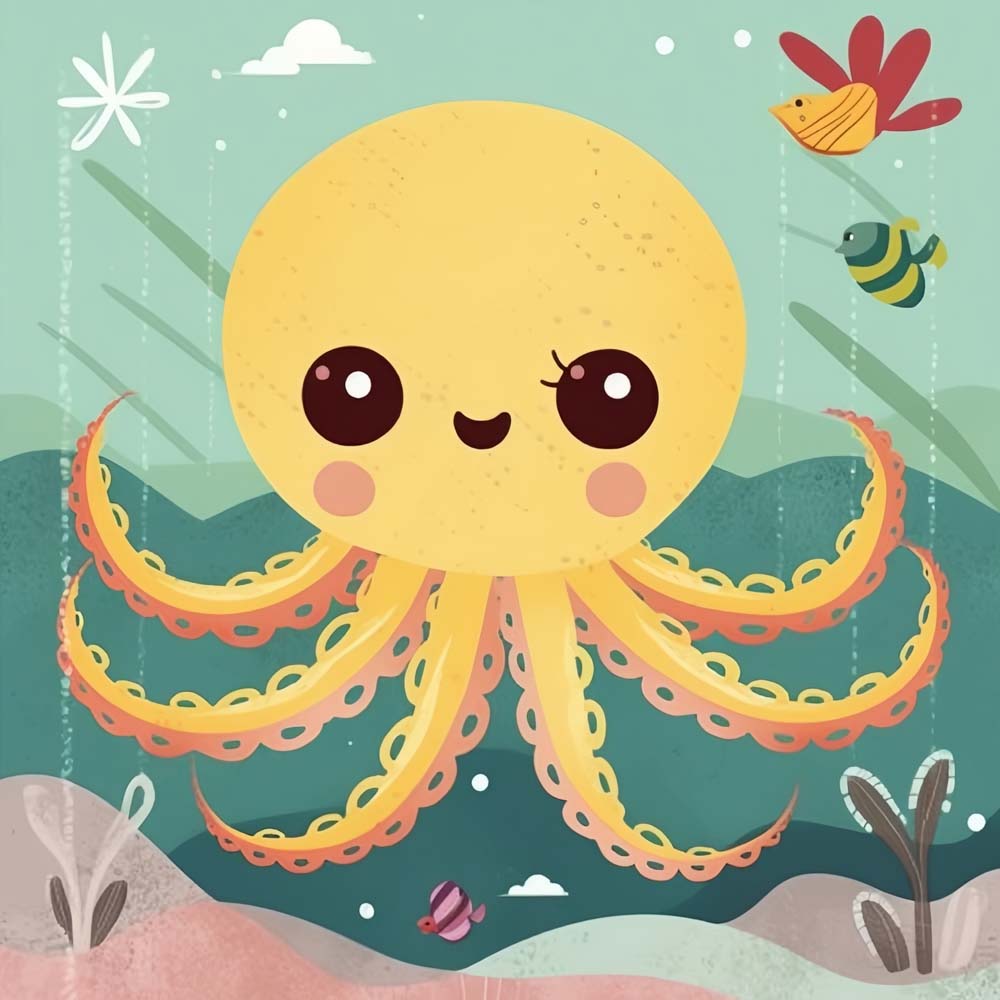 Cartoon Yellow Octopus Paint by Numbers for Kids