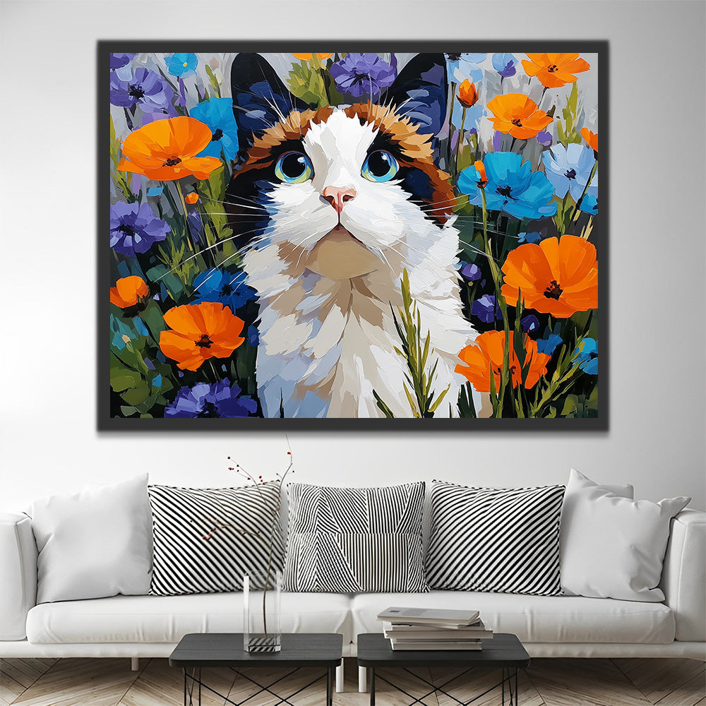 Cat among Colorful Poppies Paint by Numbers