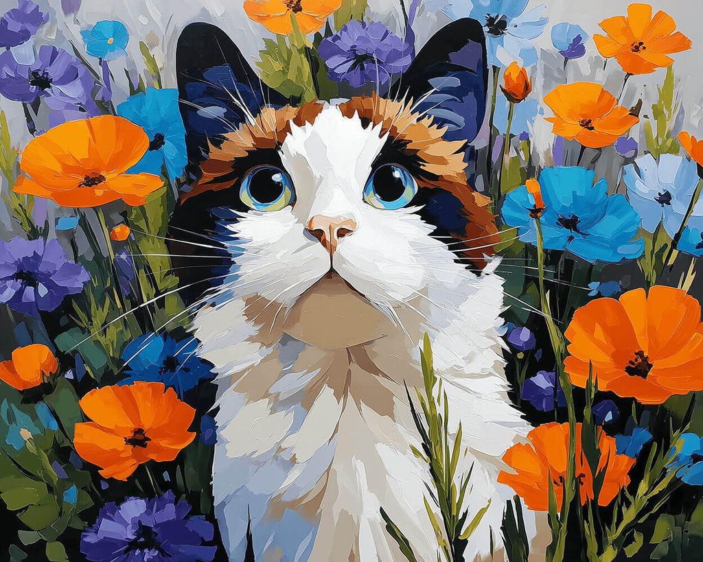 Cat among Colorful Poppies Paint by Numbers
