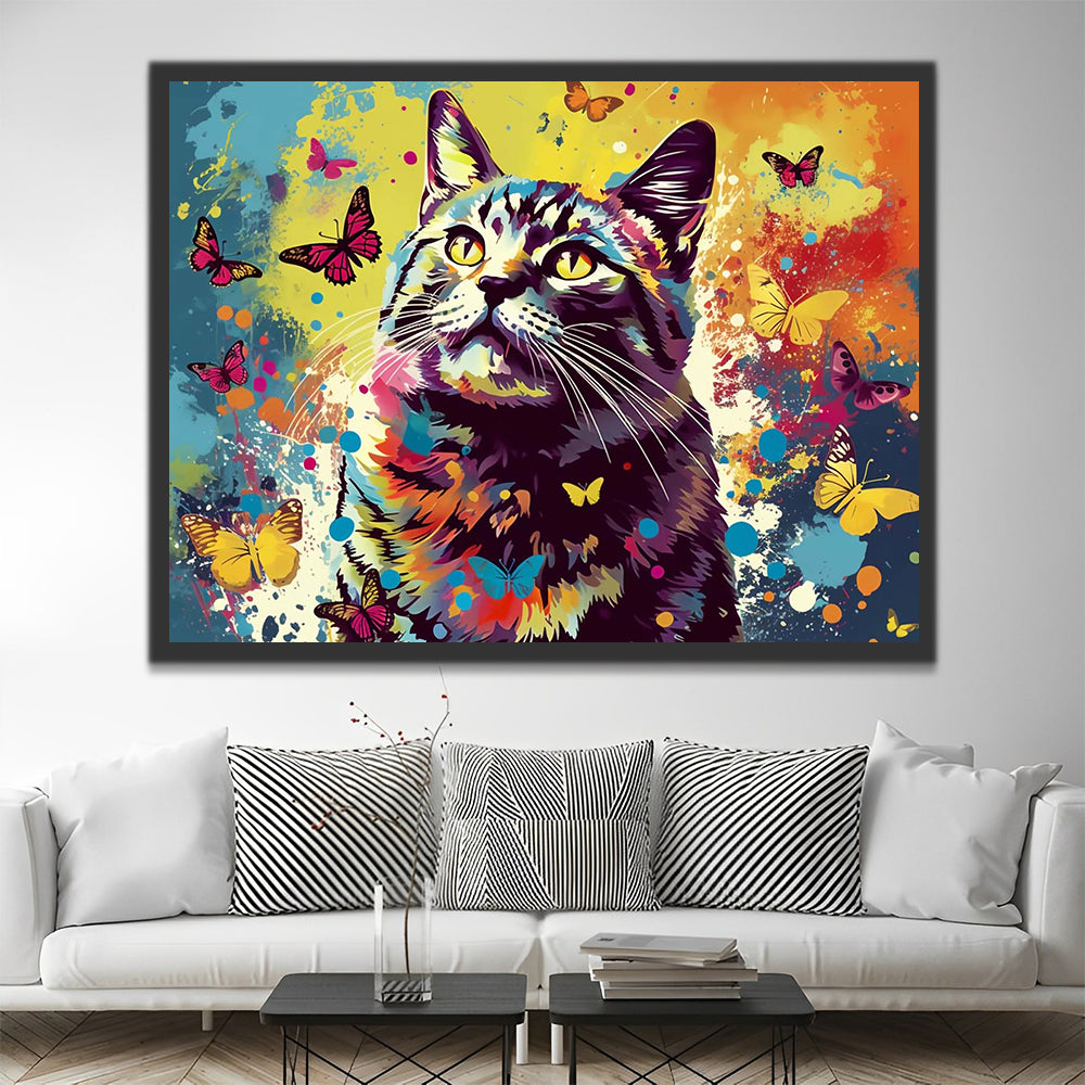 Cat and Butterflies Paint by Numbers