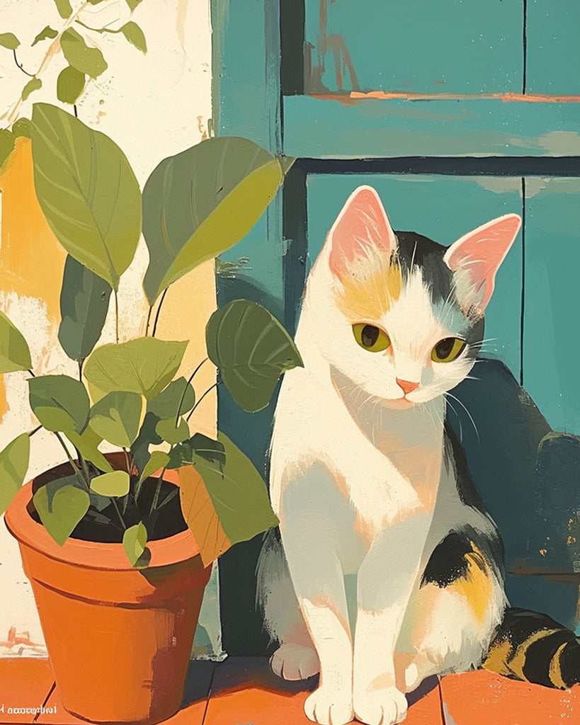 Cat and Plant at the Door Paint by Numbers