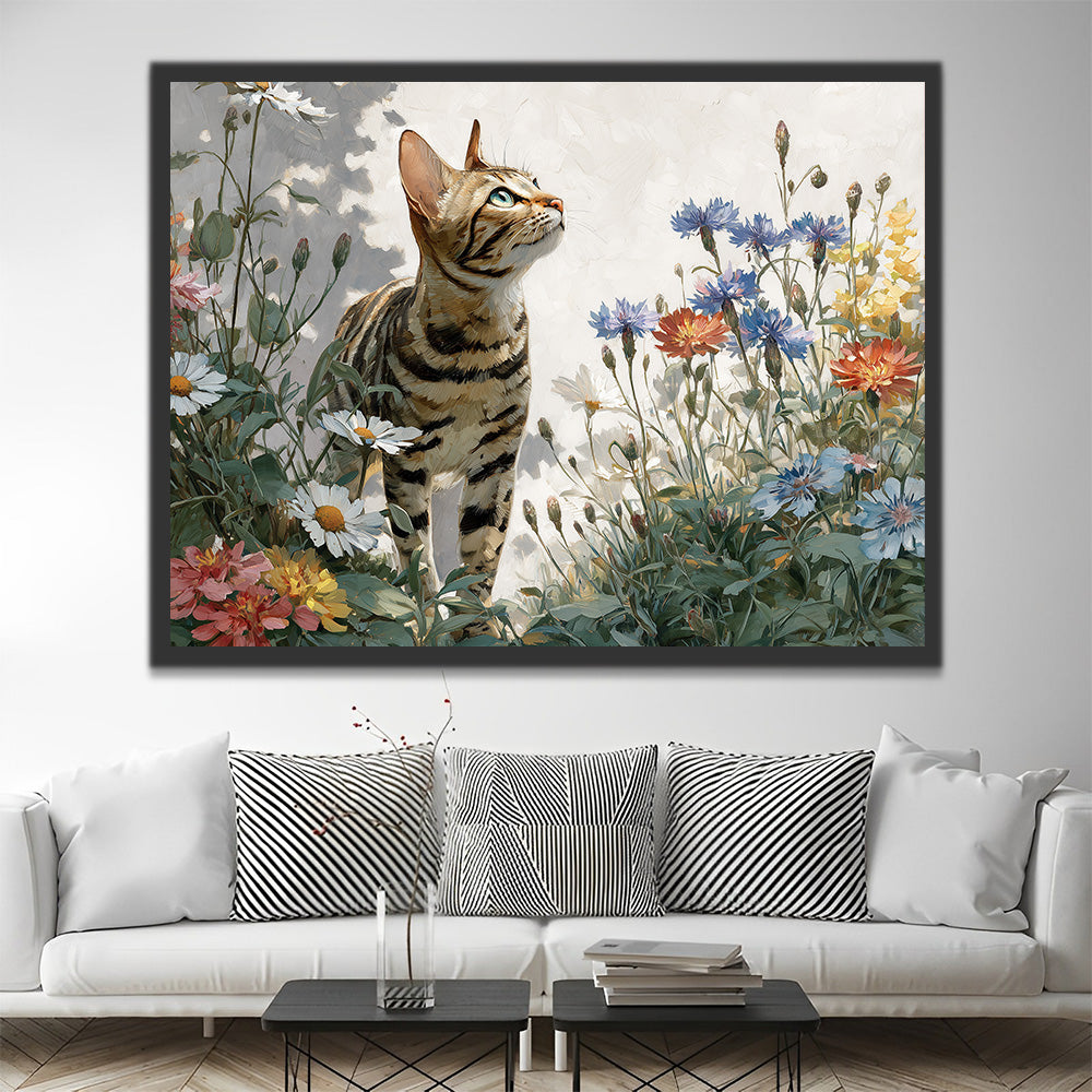 Cat in the Wild Chrysanthemums Paint by Numbers
