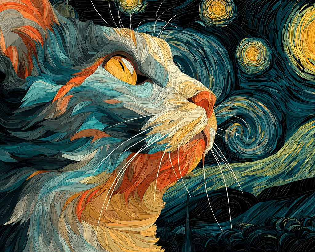 Cat Looking at the Starry Night Paint by Numbers