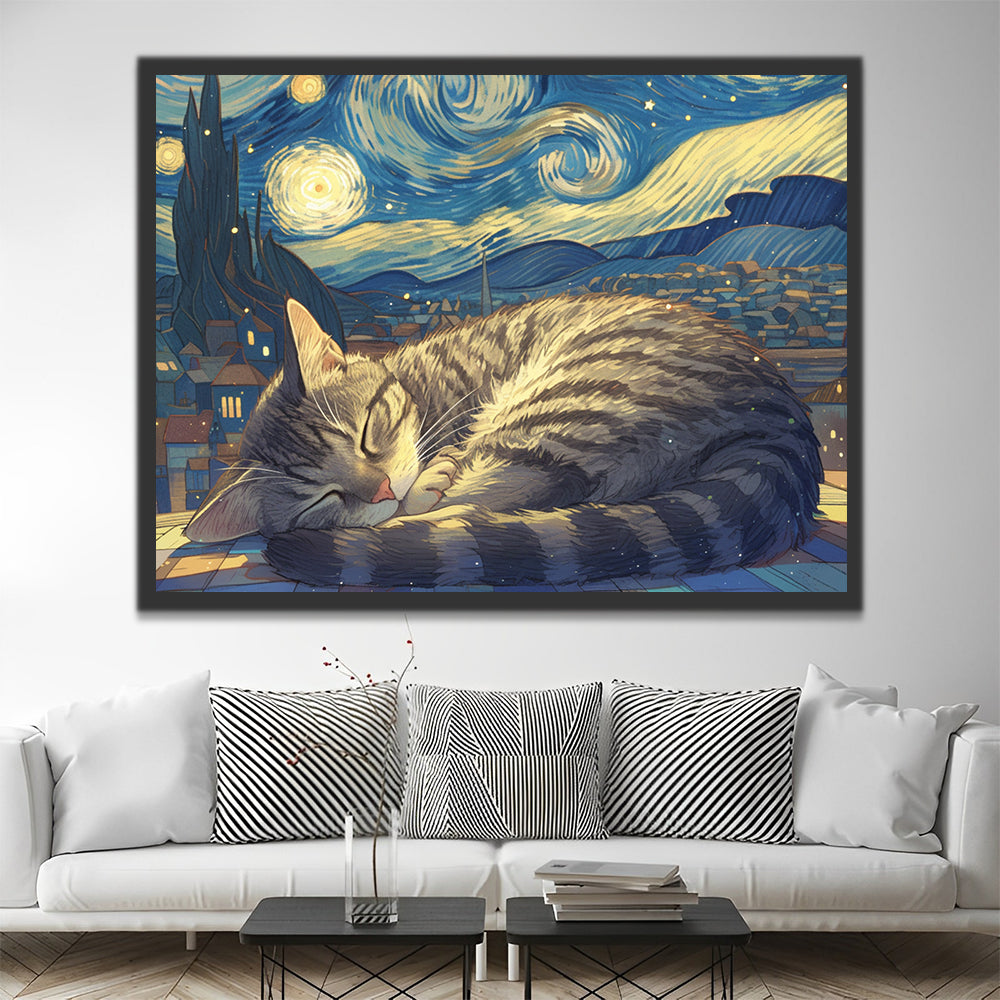 Cat Sleeping under the Starry Sky Paint by Numbers