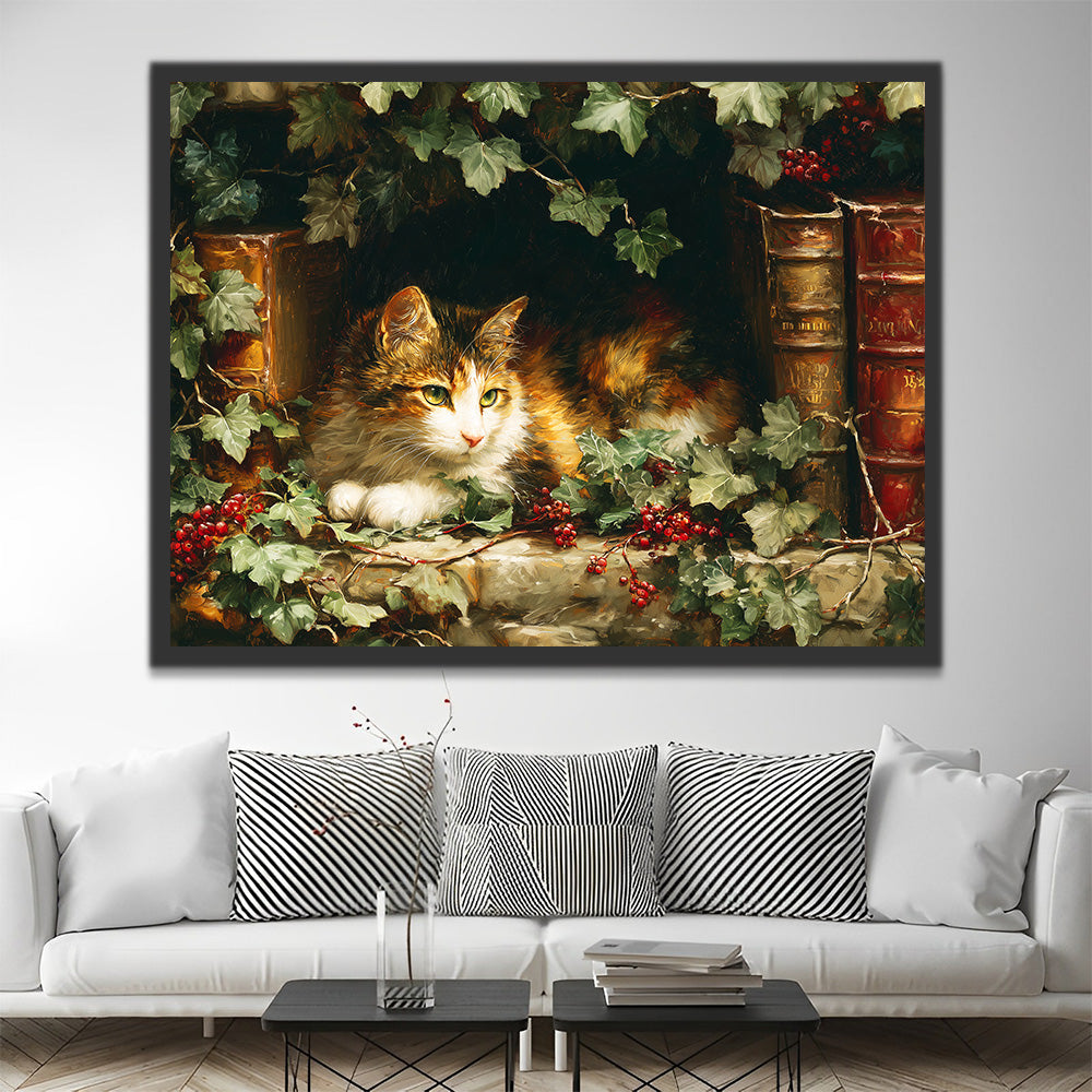 Cat Surrounded by Berry Vines Paint by Numbers