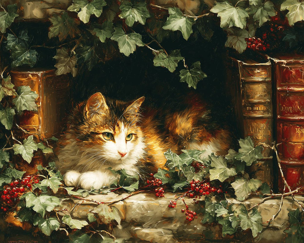 Cat Surrounded by Berry Vines Paint by Numbers