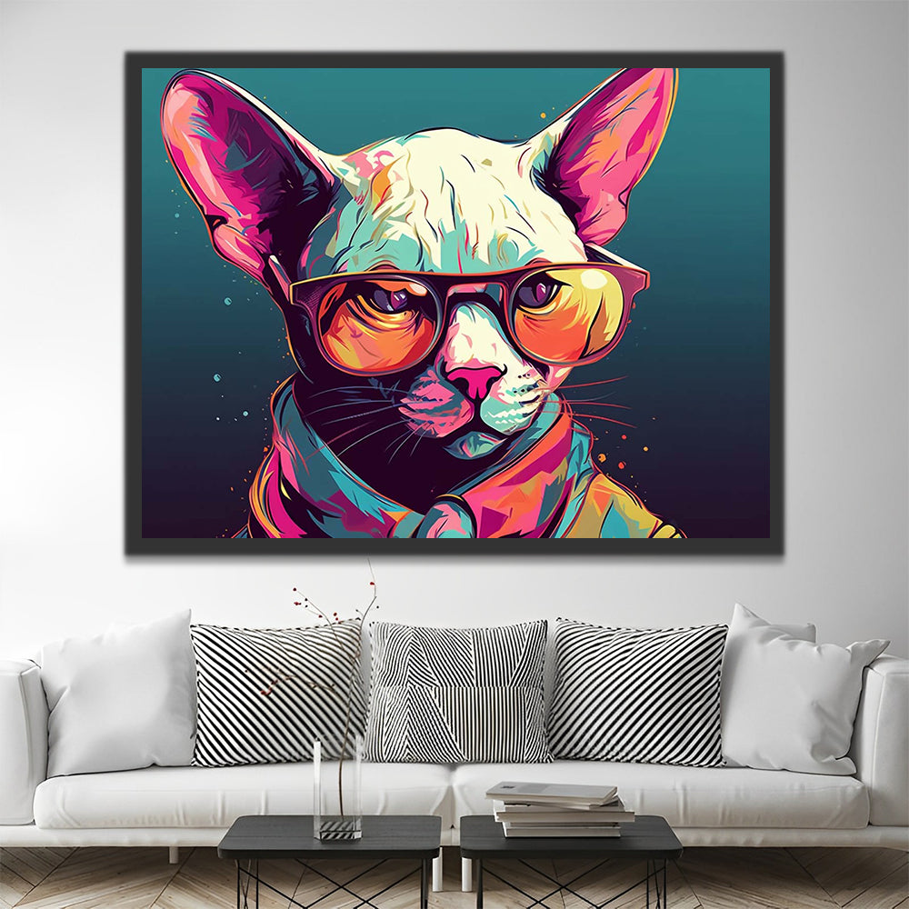 Cat Wearing Glasses Paint by Numbers