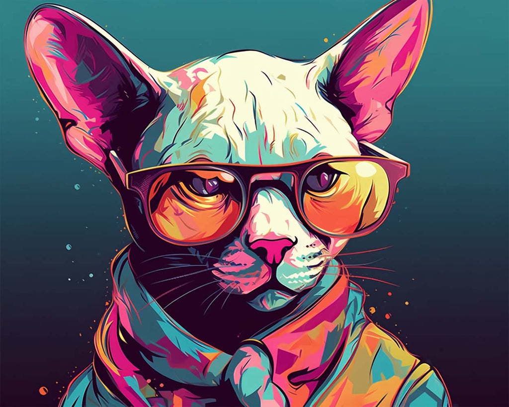 Cat Wearing Glasses Paint by Numbers