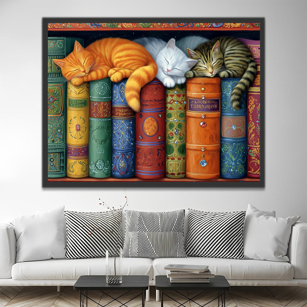Cats Sleeping on the Bookshelf Paint by Numbers