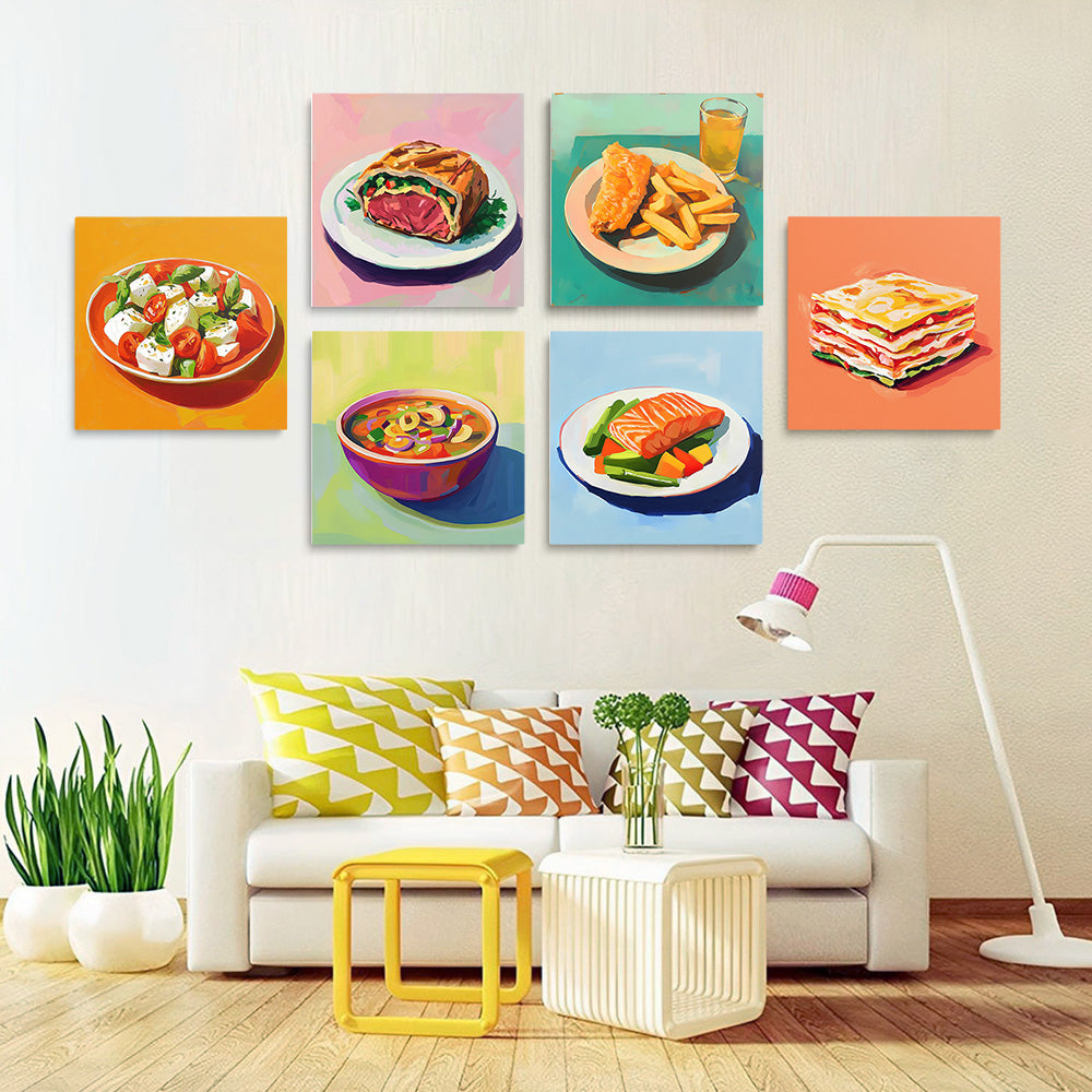 Chinese and Western Cuisine 6 Pieces Mini Paint by Numbers