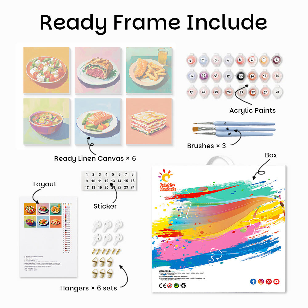 Chinese and Western Cuisine 6 Pieces Mini Paint by Numbers