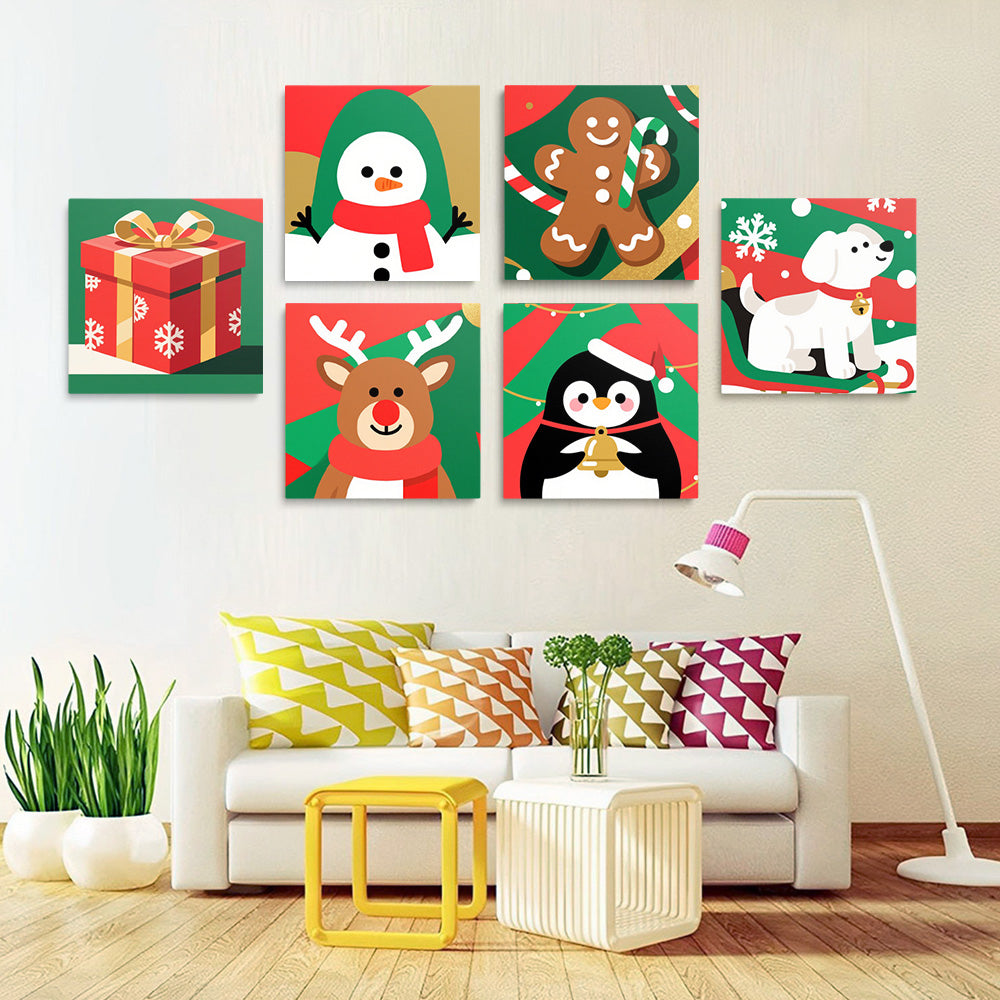Christmas Animals and Gift 6 Pieces Mini Paint by Numbers