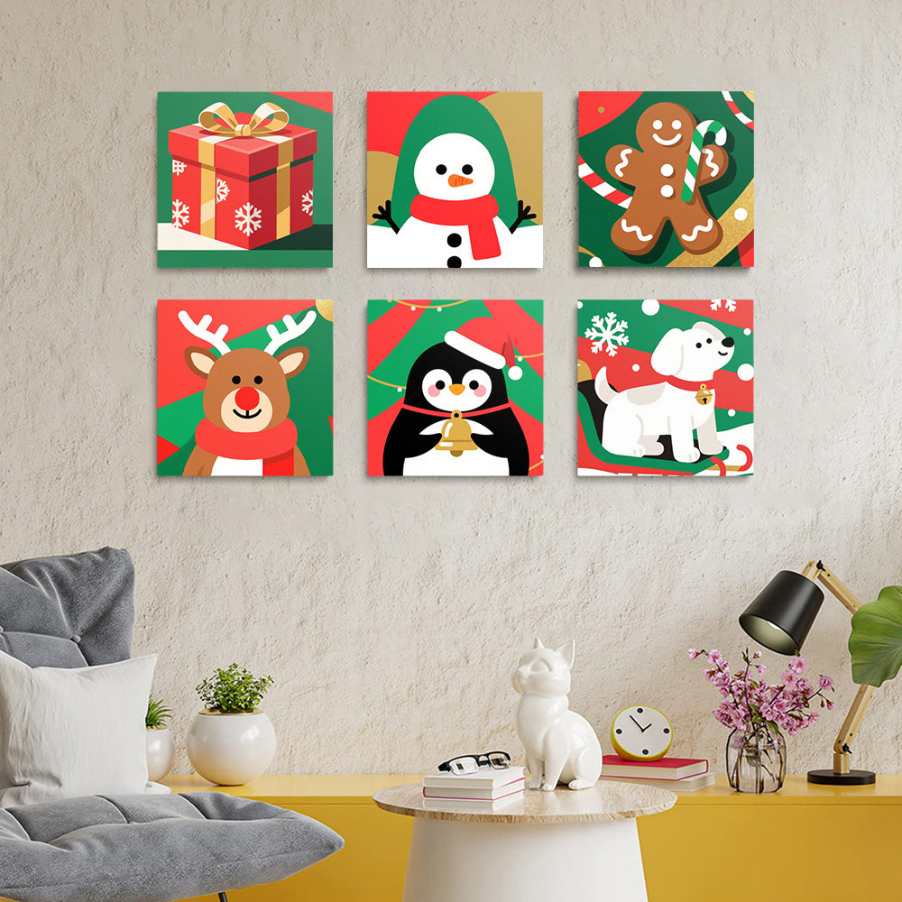 Christmas Animals and Gift 6 Pieces Mini Paint by Numbers