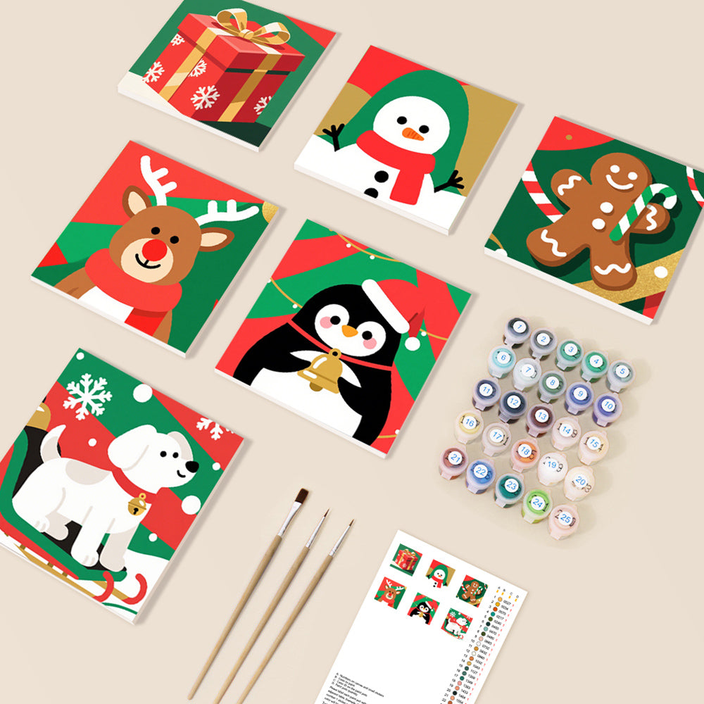Christmas Animals and Gift 6 Pieces Mini Paint by Numbers