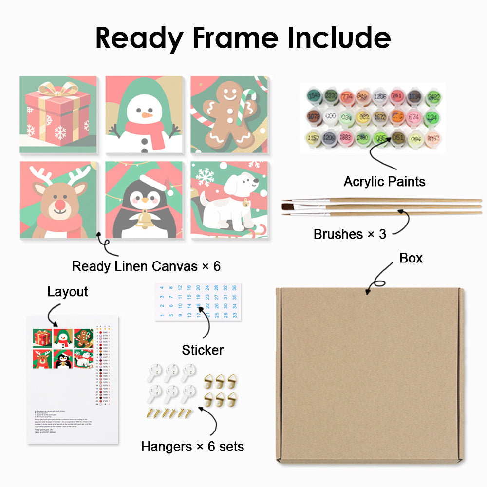 Christmas Animals and Gift 6 Pieces Mini Paint by Numbers