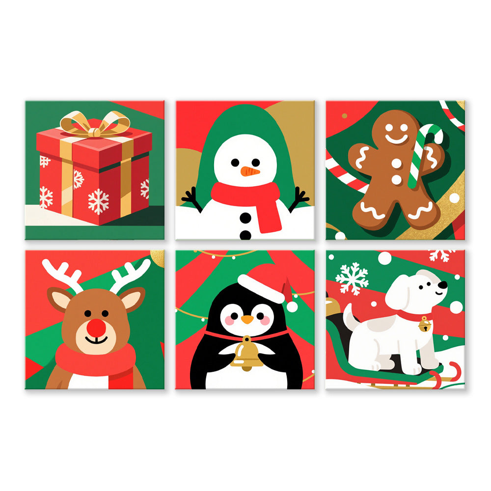 Christmas Animals and Gift 6 Pieces Mini Paint by Numbers
