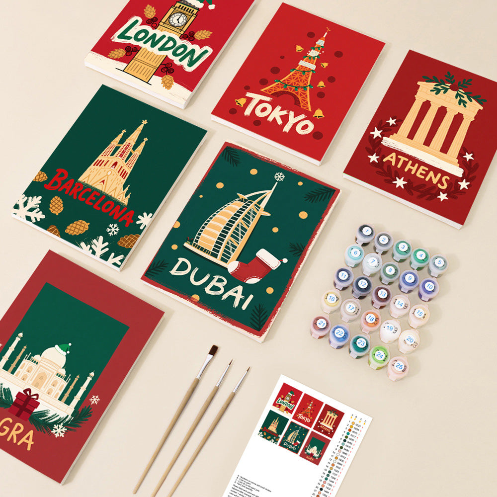 Christmas in Developed Countries 6 Pieces Mini Paint by Numbers