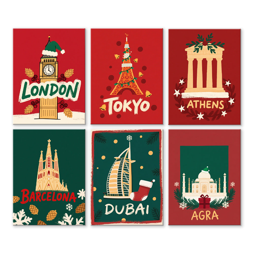 Christmas in Developed Countries 6 Pieces Mini Paint by Numbers