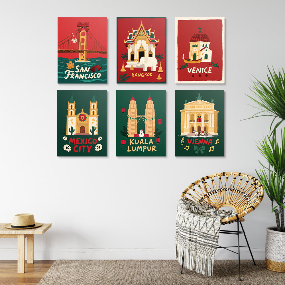 Christmas in Famous Cities 6 Pieces Mini Paint by Numbers